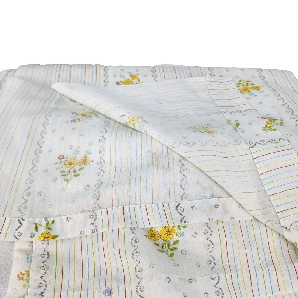 Vintage Thomaston New Era Full Flat Sheet Floral Striped USA No-Iron Cottagecore